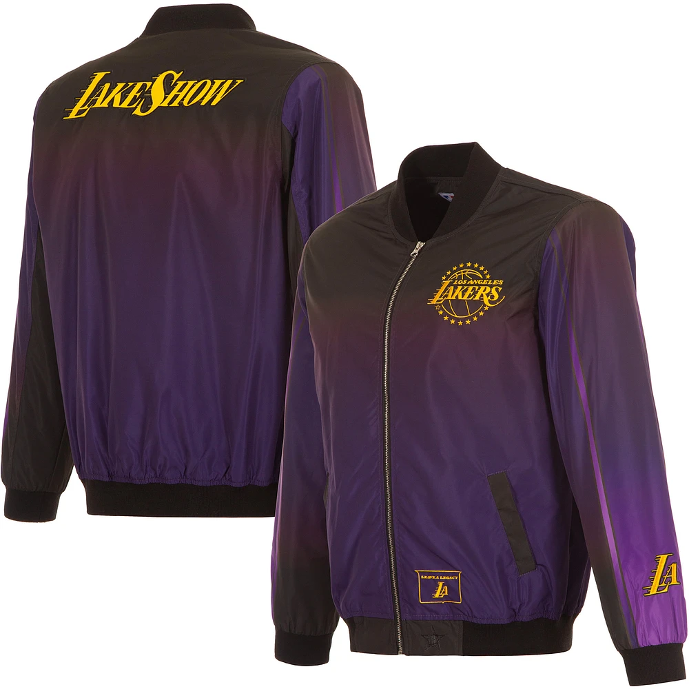 Men's JH Design Black Los Angeles Lakers 2024/25 City Edition Full-Zip Nylon Bomber Jacket