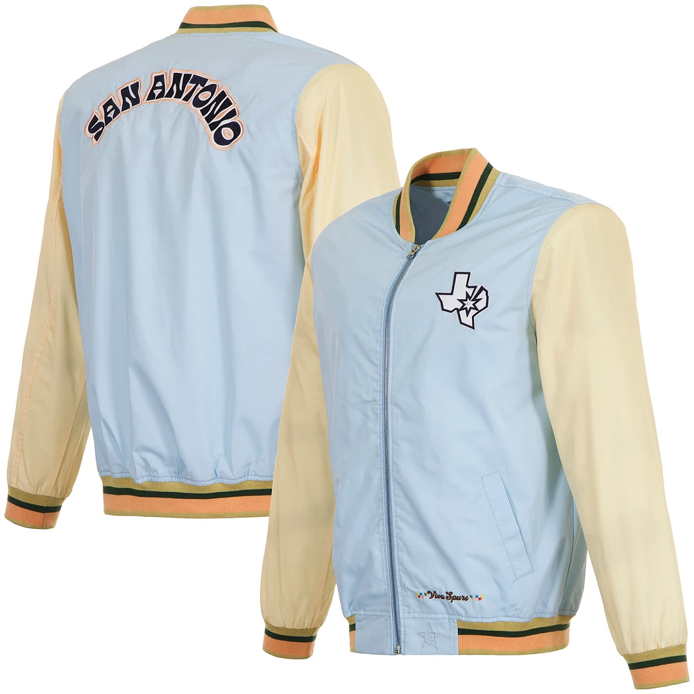 Men's JH Design Light Blue San Antonio Spurs 2024/25 City Edition Full-Zip Nylon Bomber Jacket