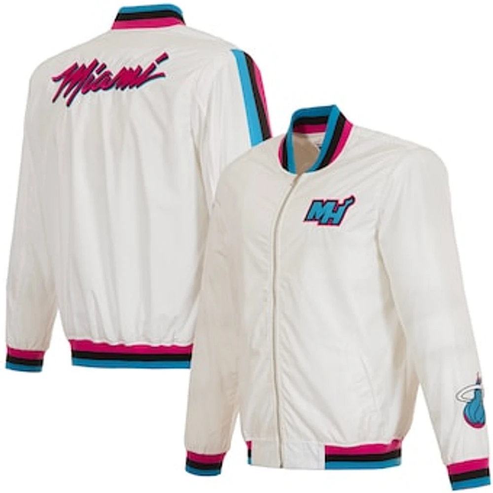 Men's JH Design White Miami Heat 2024/25 City Edition Full-Zip Nylon Bomber Jacket