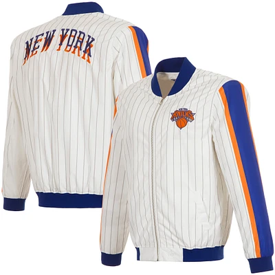 Men's JH Design White New York Knicks 2024/25 City Edition Full-Zip Nylon Bomber Jacket