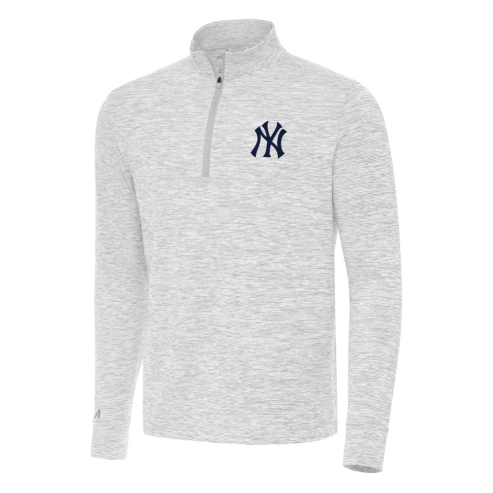 Men's Antigua Gray/White New York Yankees Cause Quarter-Zip Top