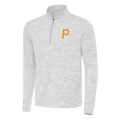 Men's Antigua Gray/White Pittsburgh Pirates Cause Quarter-Zip Top