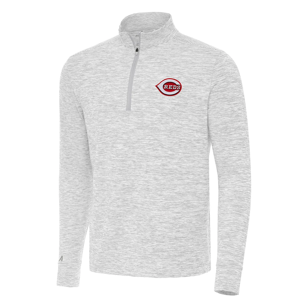 Men's Antigua Gray/White Cincinnati Reds Cause Quarter-Zip Top