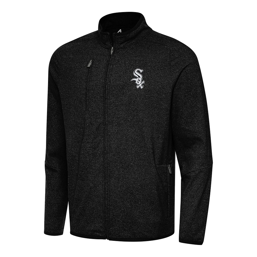Men's Antigua Heather Black Chicago White Sox Hold-Up Tri-Blend Full-Zip Jacket