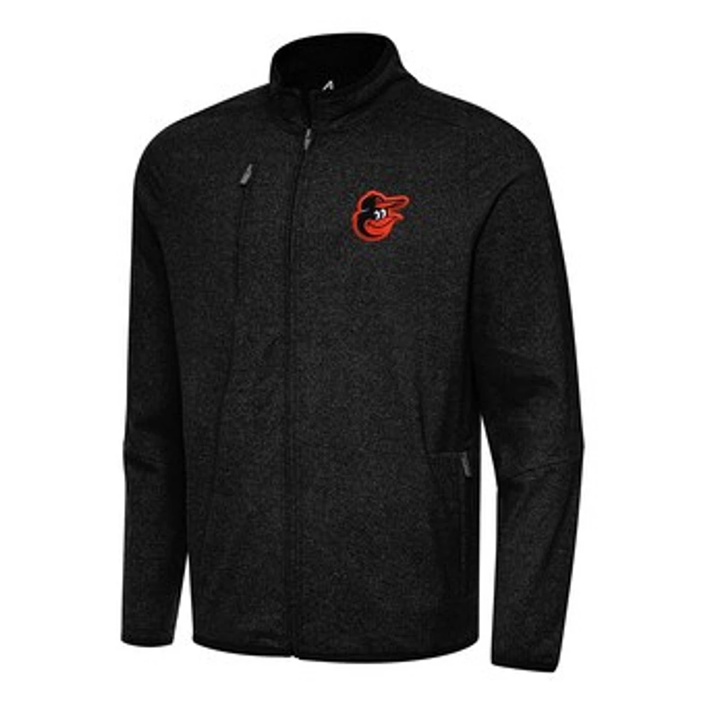 Men's Antigua Heather Black Baltimore Orioles Hold-Up Tri-Blend Full-Zip Jacket