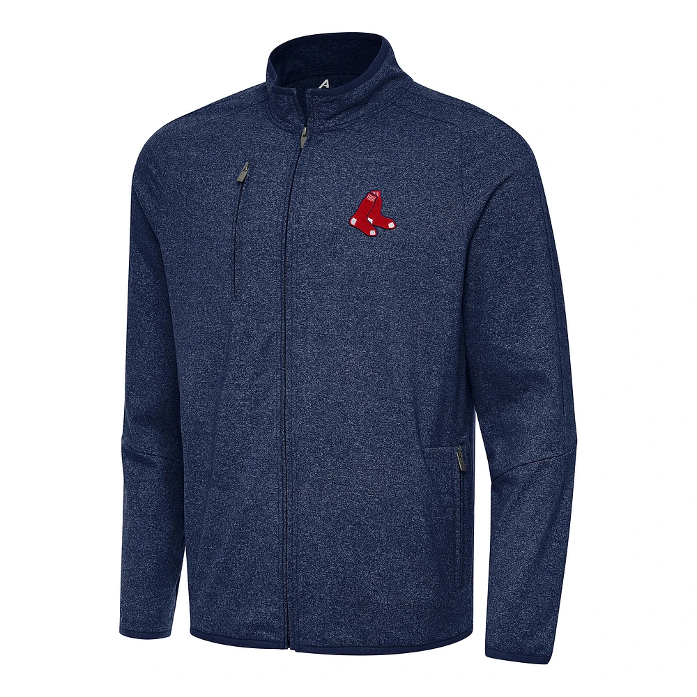 Men's Antigua Heather Navy Boston Red Sox Hold-Up Tri-Blend Full-Zip Jacket