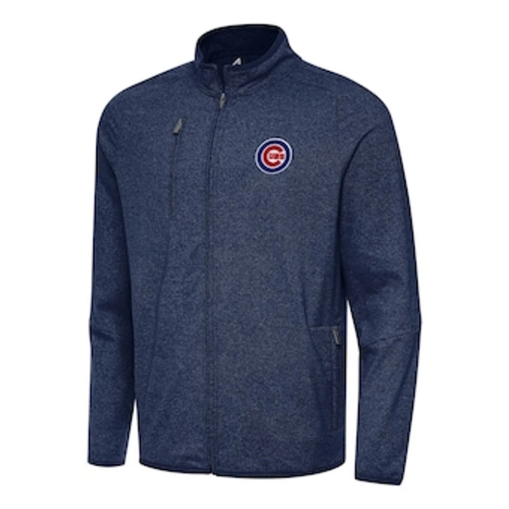 Men's Antigua Heather Navy Chicago Cubs Hold-Up Tri-Blend Full-Zip Jacket