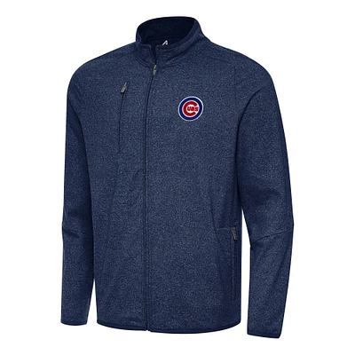 Men's Antigua Heather Navy Chicago Cubs Hold-Up Tri-Blend Full-Zip Jacket