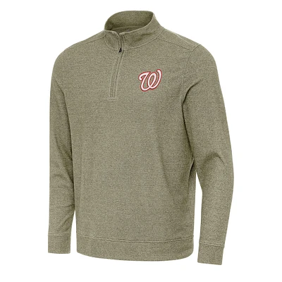 Men's Antigua Heather Olive Washington Nationals Subtle Quarter-Zip Sweatshirt