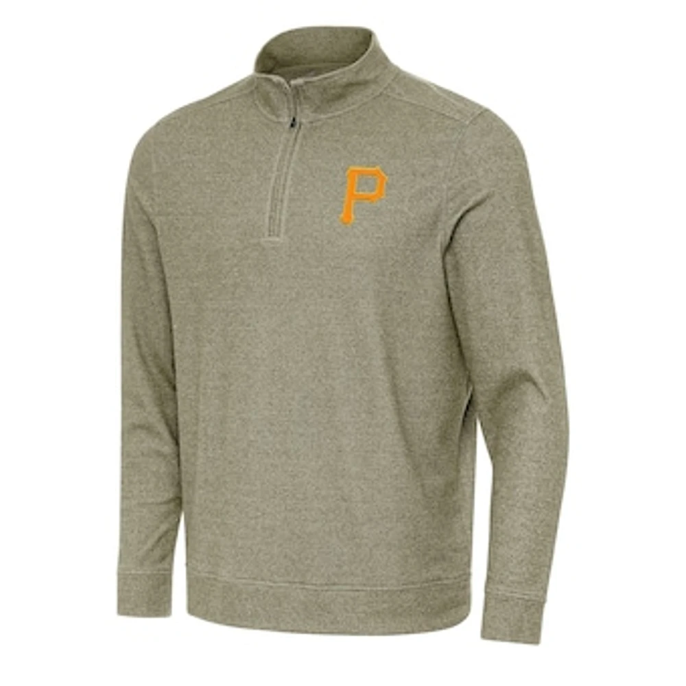 Men's Antigua Heather Olive Pittsburgh Pirates Subtle Quarter-Zip Sweatshirt