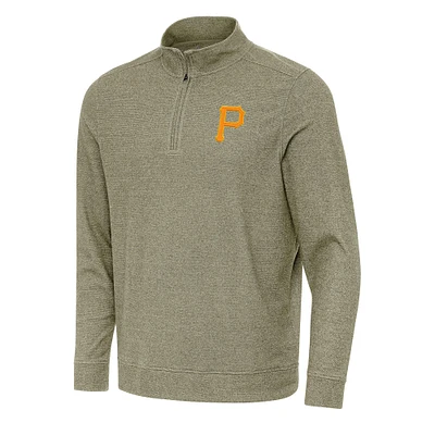 Men's Antigua Heather Olive Pittsburgh Pirates Subtle Quarter-Zip Sweatshirt