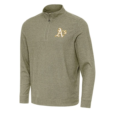 Men's Antigua Heather Olive Athletics Subtle Quarter-Zip Sweatshirt