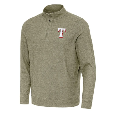 Men's Antigua Heather Olive Texas Rangers Subtle Quarter-Zip Sweatshirt