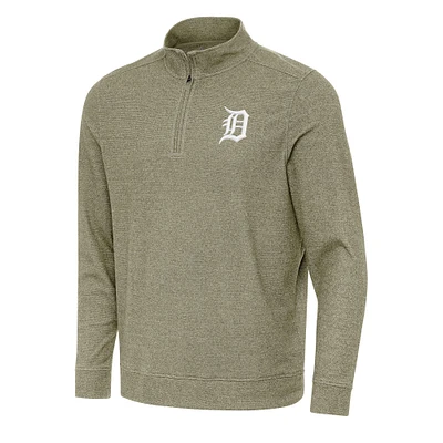 Men's Antigua Heather Olive Detroit Tigers Subtle Quarter-Zip Sweatshirt