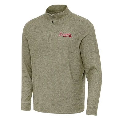 Men's Antigua Heather Olive Atlanta Braves Subtle Quarter-Zip Sweatshirt