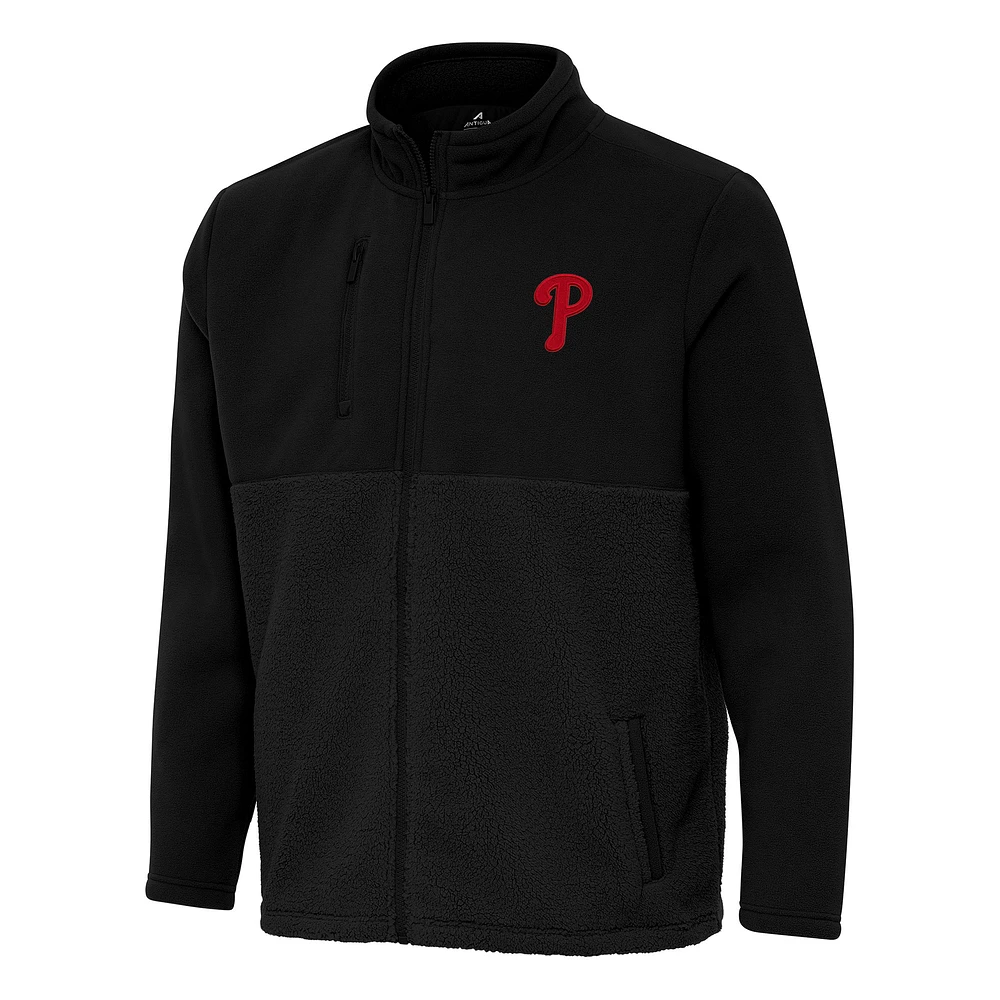 Men's Antigua Black Philadelphia Phillies Daily Fused Full-Zip Jacket