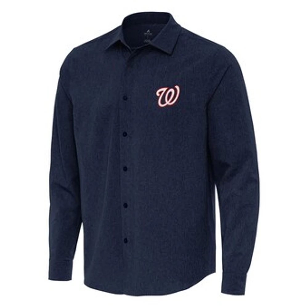 Men's Antigua Navy Washington Nationals Exposure Long Sleeve Button-Up Shirt
