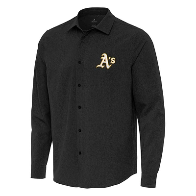 Men's Antigua Black Athletics Exposure Long Sleeve Button-Up Shirt