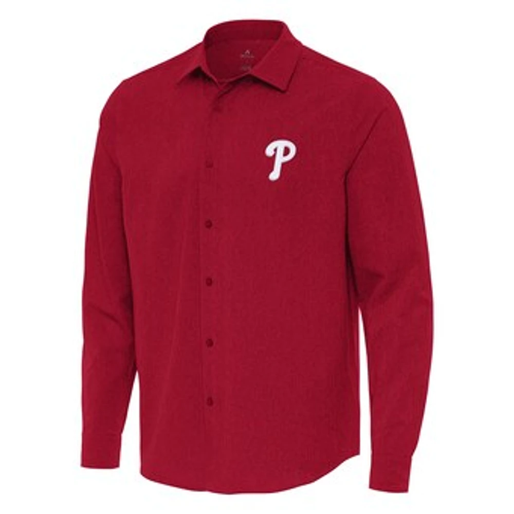 Men's Antigua Red Philadelphia Phillies Exposure Long Sleeve Button-Up Shirt