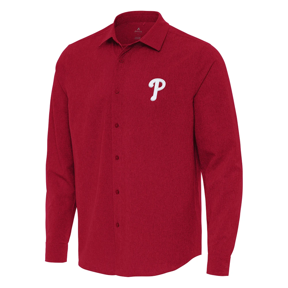 Men's Antigua Red Philadelphia Phillies Exposure Long Sleeve Button-Up Shirt