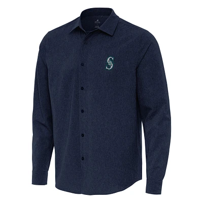 Men's Antigua Navy Seattle Mariners Exposure Long Sleeve Button-Up Shirt