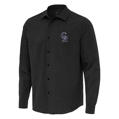 Men's Antigua Black Colorado Rockies Exposure Long Sleeve Button-Up Shirt