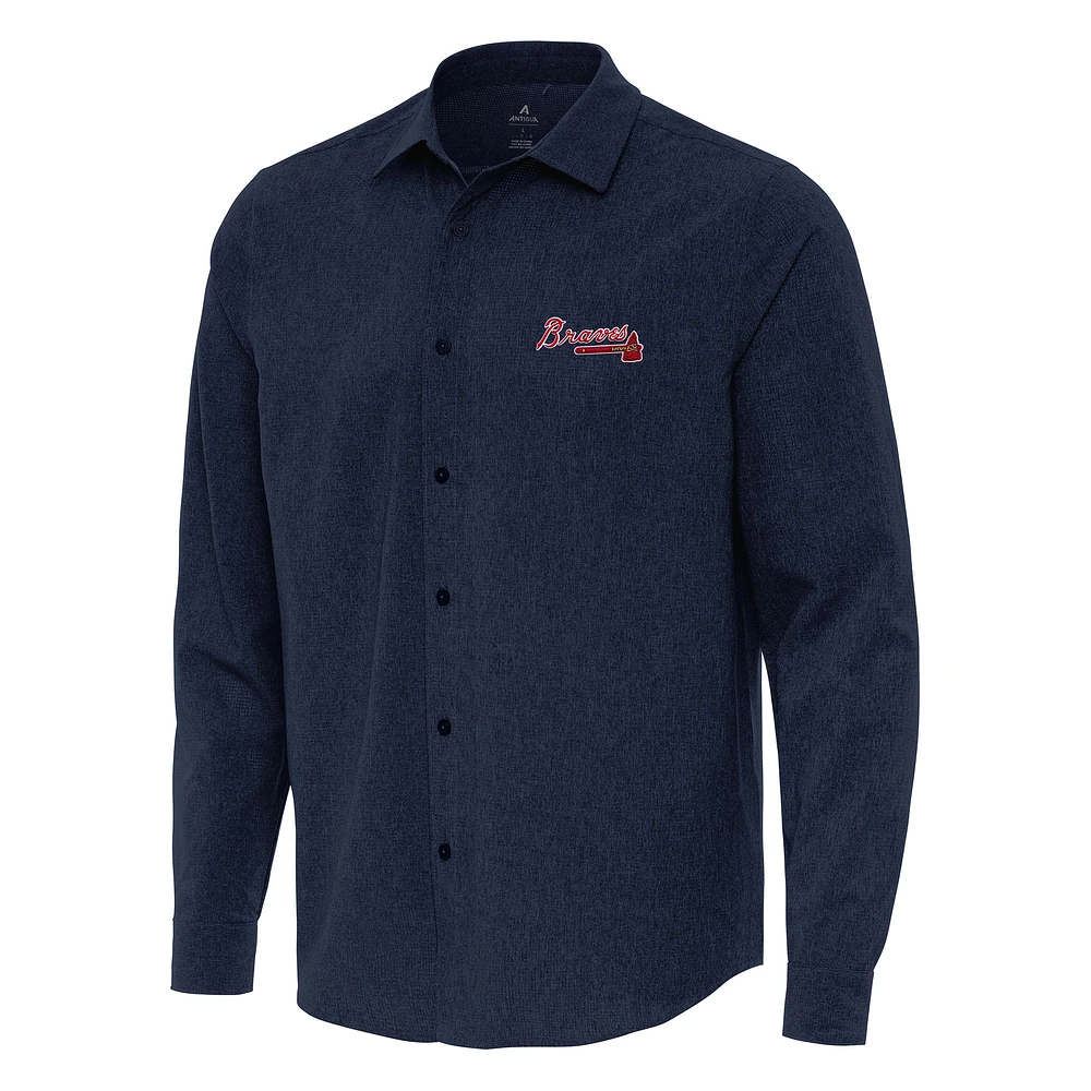 Men's Antigua Navy Atlanta Braves Exposure Long Sleeve Button-Up Shirt