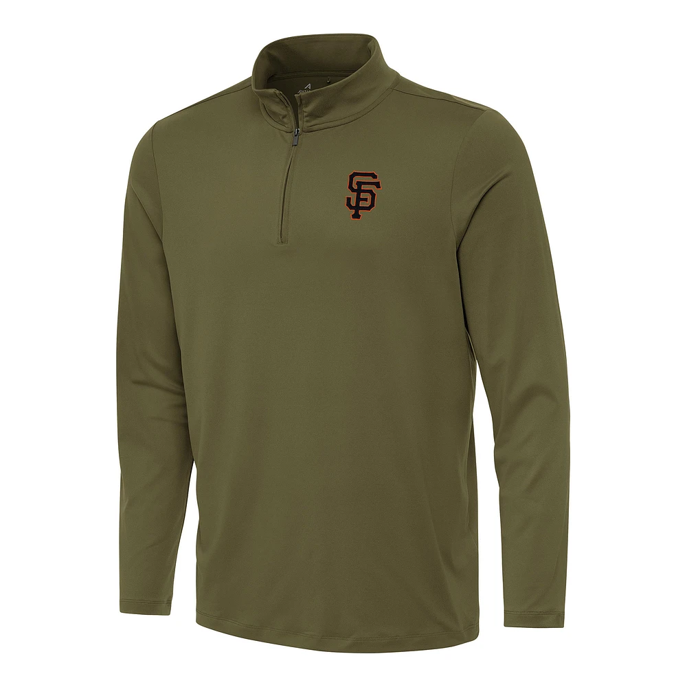 Men's Antigua Olive San Francisco Giants Reprocess Quarter-Zip Top
