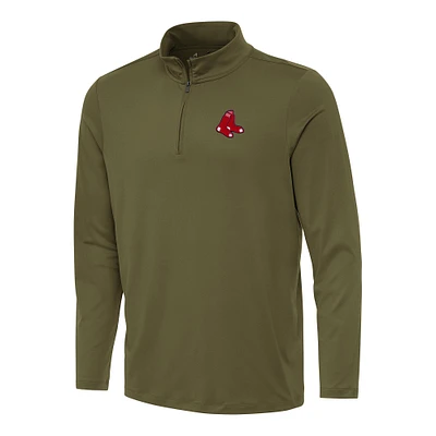 Men's Antigua Olive Boston Red Sox Reprocess Quarter-Zip Top
