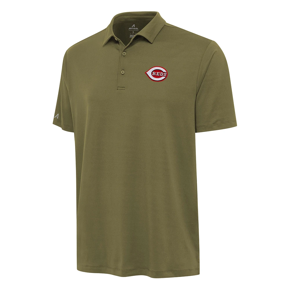 Men's Antigua Olive Cincinnati Reds Reprocess Polo