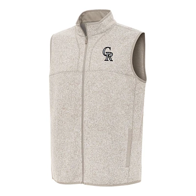 Men's Antigua Oatmeal Colorado Rockies Fortune Full-Zip Vest