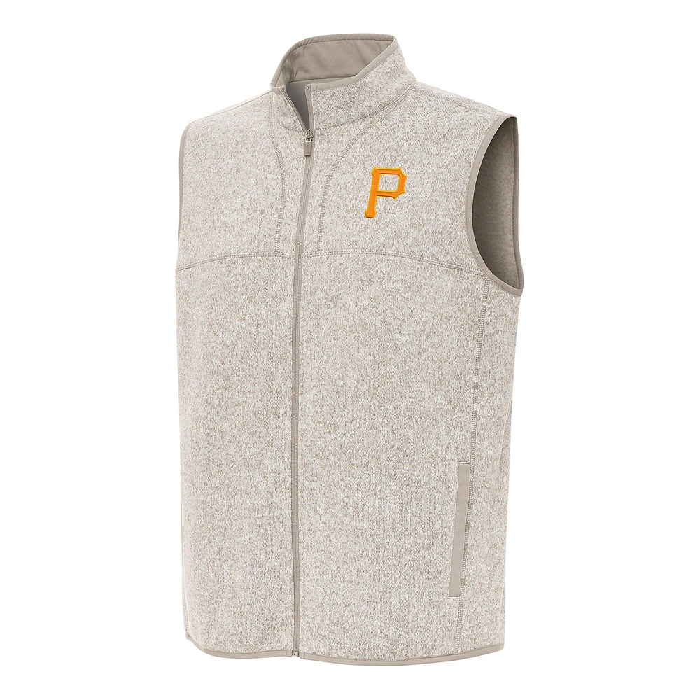 Men's Antigua Oatmeal Pittsburgh Pirates Fortune Full-Zip Vest
