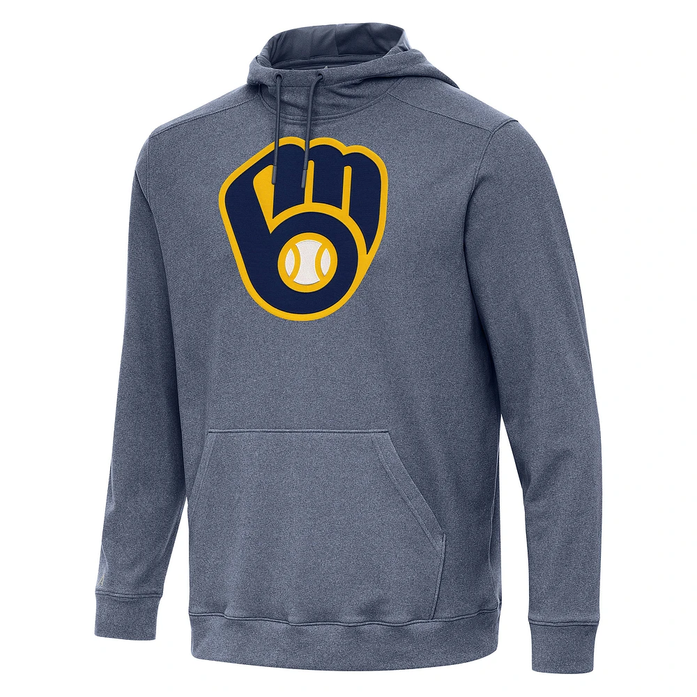 Men's Antigua Heather Navy Milwaukee Brewers Cloud Pullover Hoodie