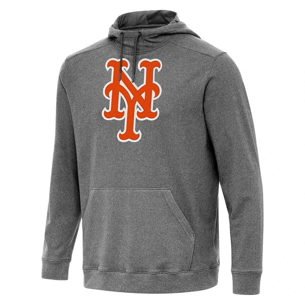 Men's Antigua Heather Black New York Mets Cloud Pullover Hoodie