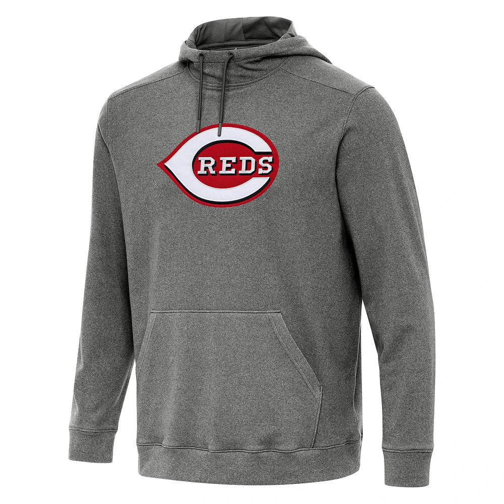 Men's Antigua Heather Black Cincinnati Reds Cloud Pullover Hoodie