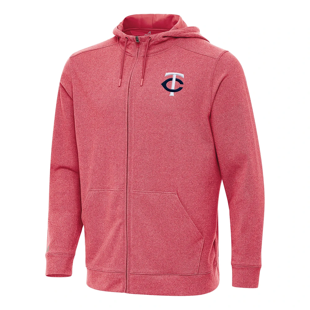 Men's Antigua Heather Red Minnesota Twins Effortless Full-Zip Hooded Jacket