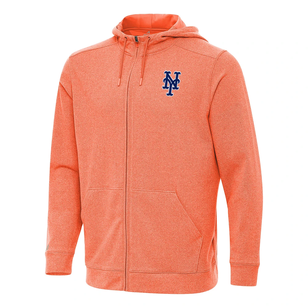 Men's Antigua Heather Orange New York Mets Effortless Full-Zip Hooded Jacket