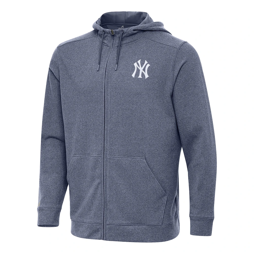 Men's Antigua Heather Navy New York Yankees Effortless Full-Zip Hooded Jacket