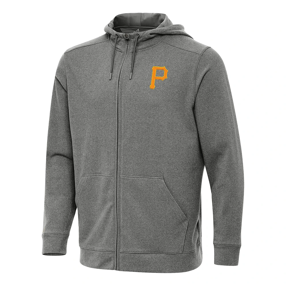 Men's Antigua Heather Black Pittsburgh Pirates Effortless Full-Zip Hooded Jacket