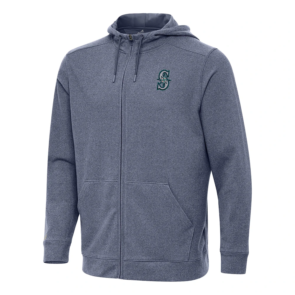Men's Antigua Heather Navy Seattle Mariners Effortless Full-Zip Hooded Jacket