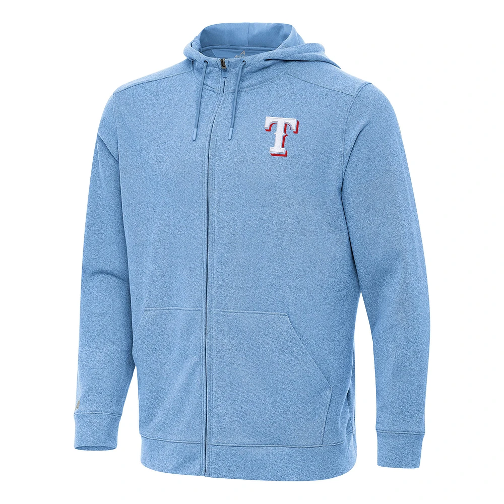 Men's Antigua Heather Powder Blue Texas Rangers Effortless Full-Zip Hooded Jacket