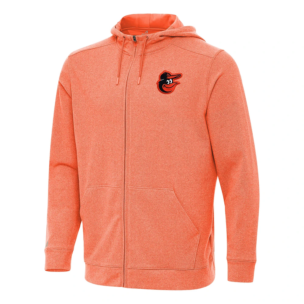 Men's Antigua Heather Orange Baltimore Orioles Effortless Full-Zip Hooded Jacket