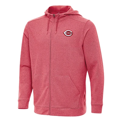 Men's Antigua Heather Red Cincinnati Reds Effortless Full-Zip Hooded Jacket