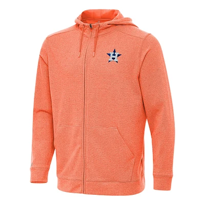 Men's Antigua Heather Orange Houston Astros Effortless Full-Zip Hooded Jacket