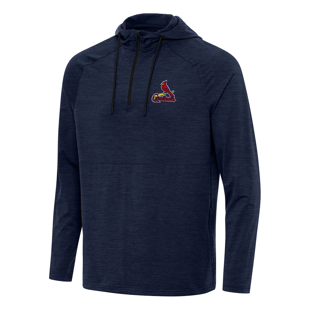 Men's Antigua Heather Navy St. Louis Cardinals Spikes Quarter-Zip Pullover Hoodie