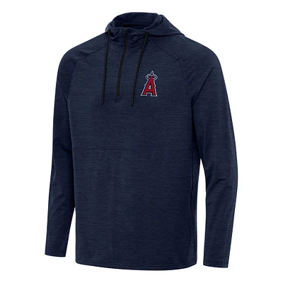 Men's Antigua Heather Navy Los Angeles Angels Spikes Quarter-Zip Pullover Hoodie