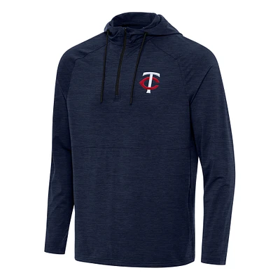 Men's Antigua Heather Navy Minnesota Twins Spikes Quarter-Zip Pullover Hoodie