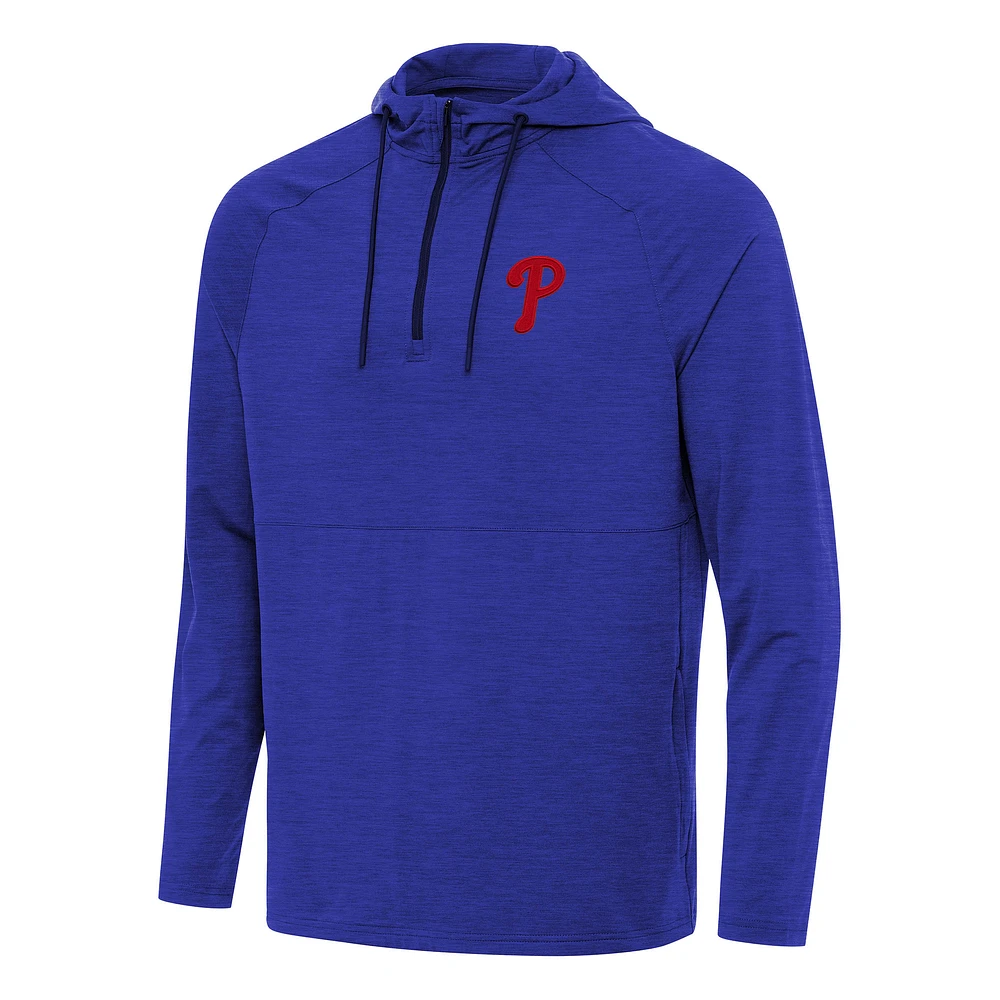 Men's Antigua Heather Royal Philadelphia Phillies Spikes Quarter-Zip Pullover Hoodie