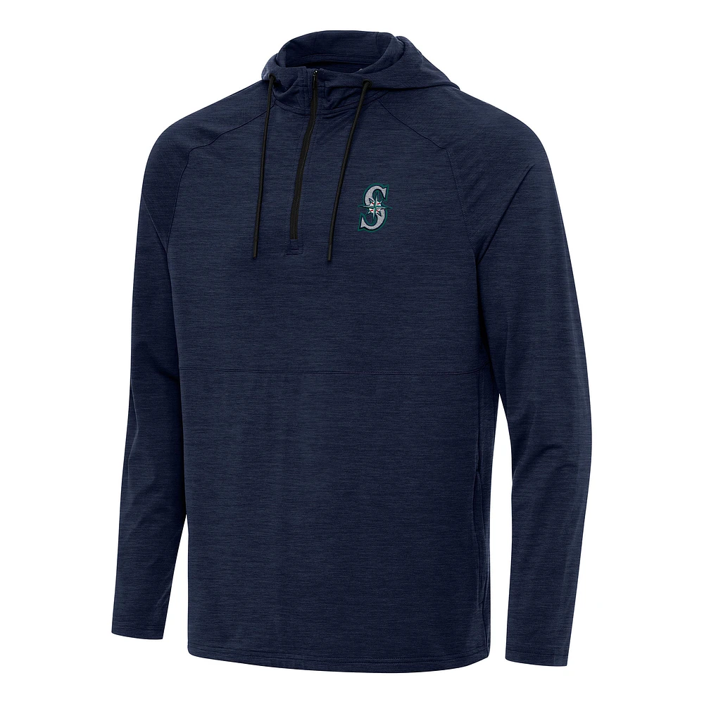 Men's Antigua Heather Navy Seattle Mariners Spikes Quarter-Zip Pullover Hoodie