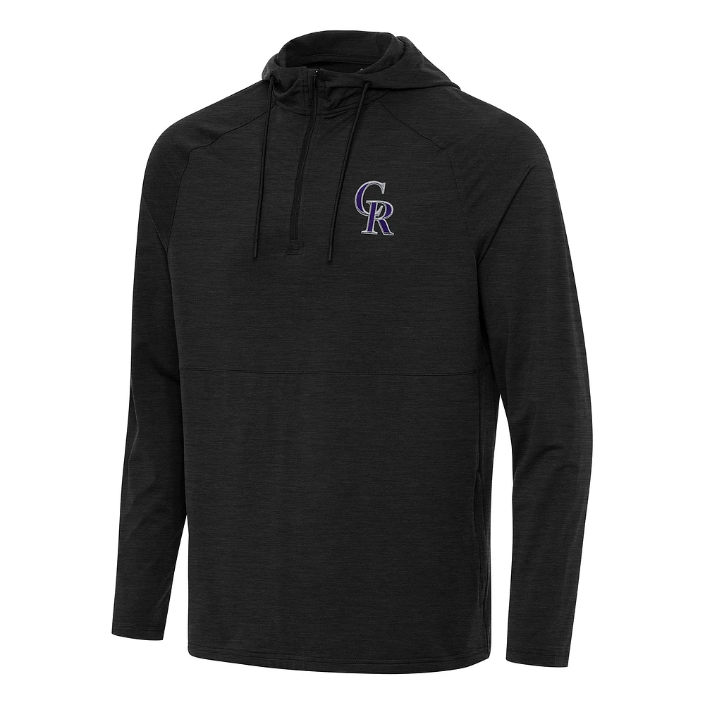 Men's Antigua Heather Black Colorado Rockies Spikes Quarter-Zip Pullover Hoodie